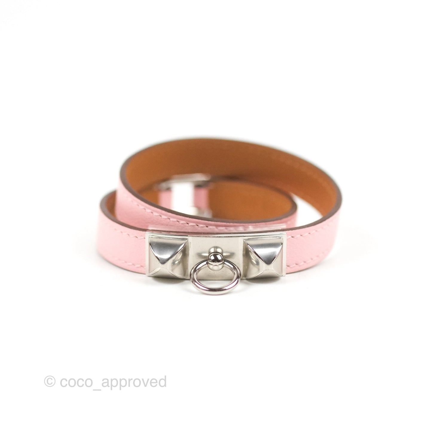 Hermès Rivale Double Tour Bracelet Rose Sakura Swift Palladium Hardware