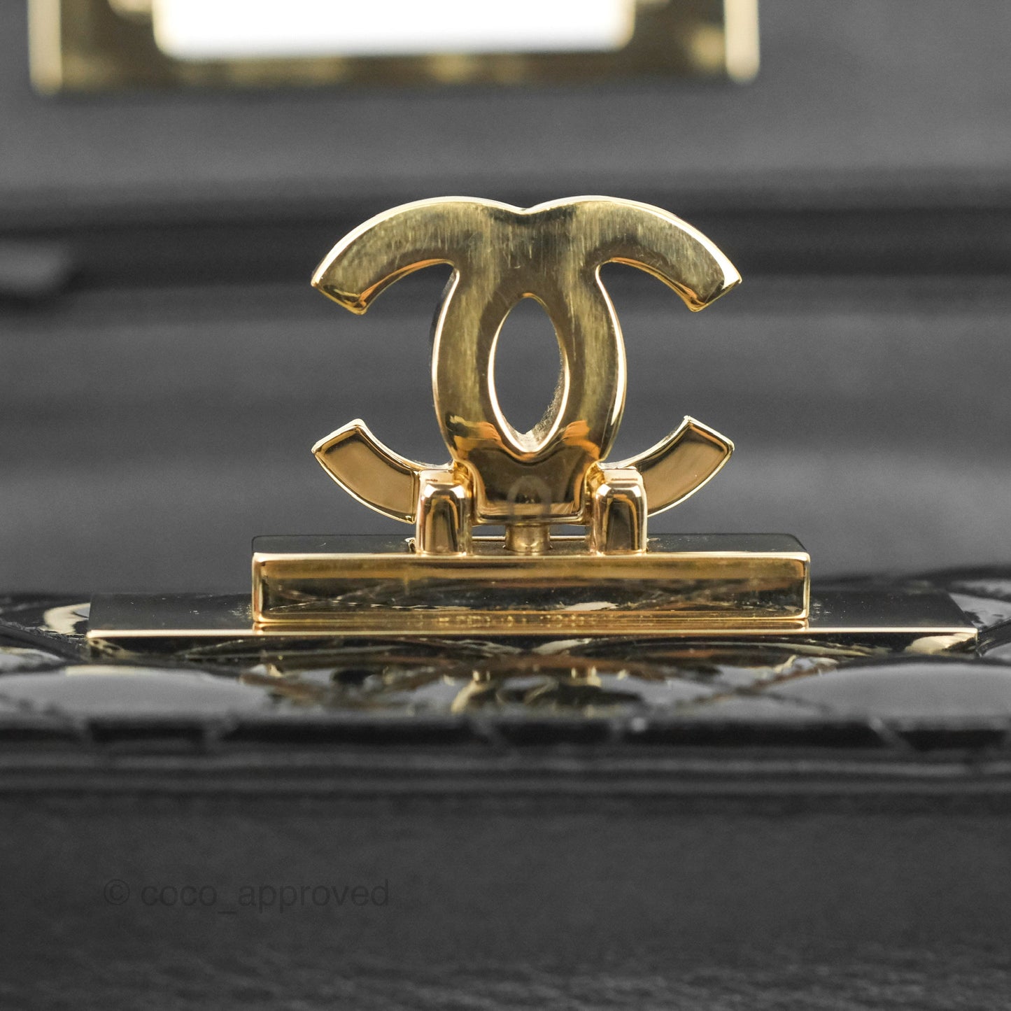 Chanel Golden Class Wallet On Chain WOC Black Patent Gold Hardware