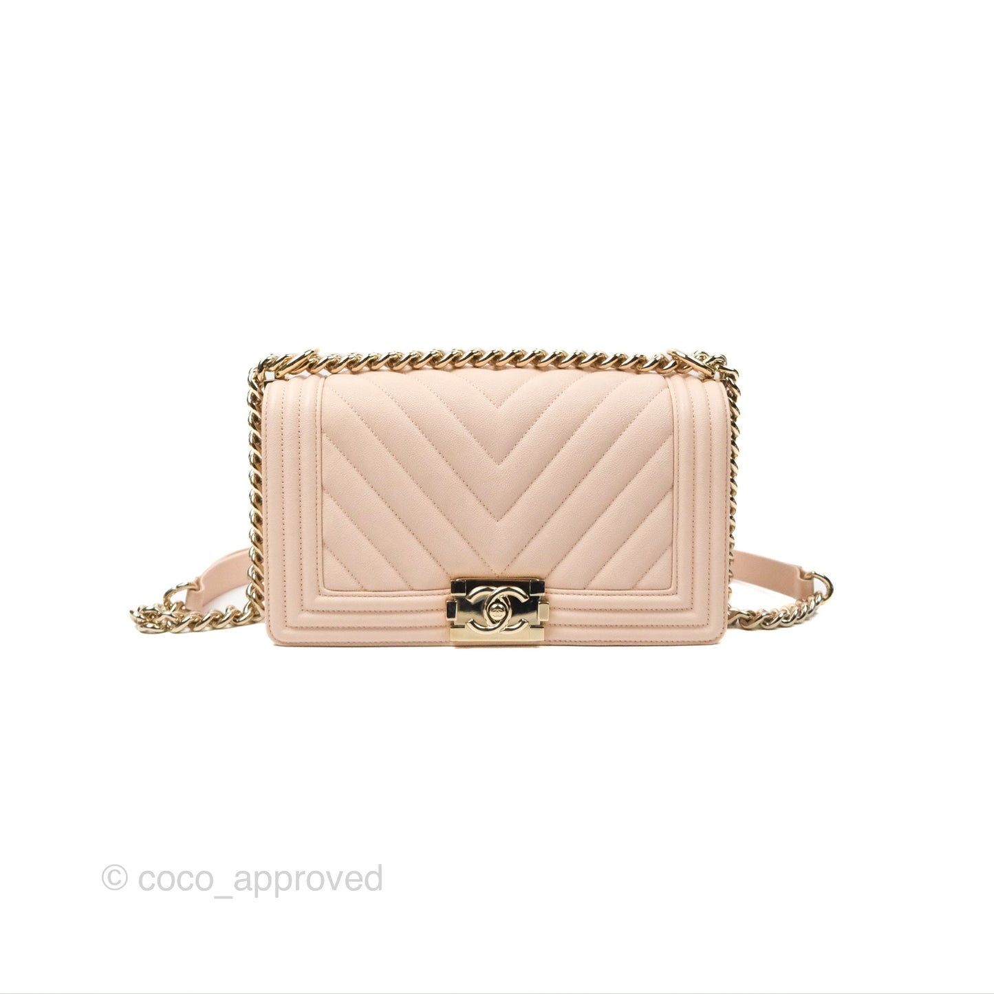 Chanel Chevron Medium Boy Light Pink Caviar Gold Hardware