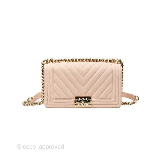 Chanel Chevron Medium Boy Light Pink Caviar Gold Hardware