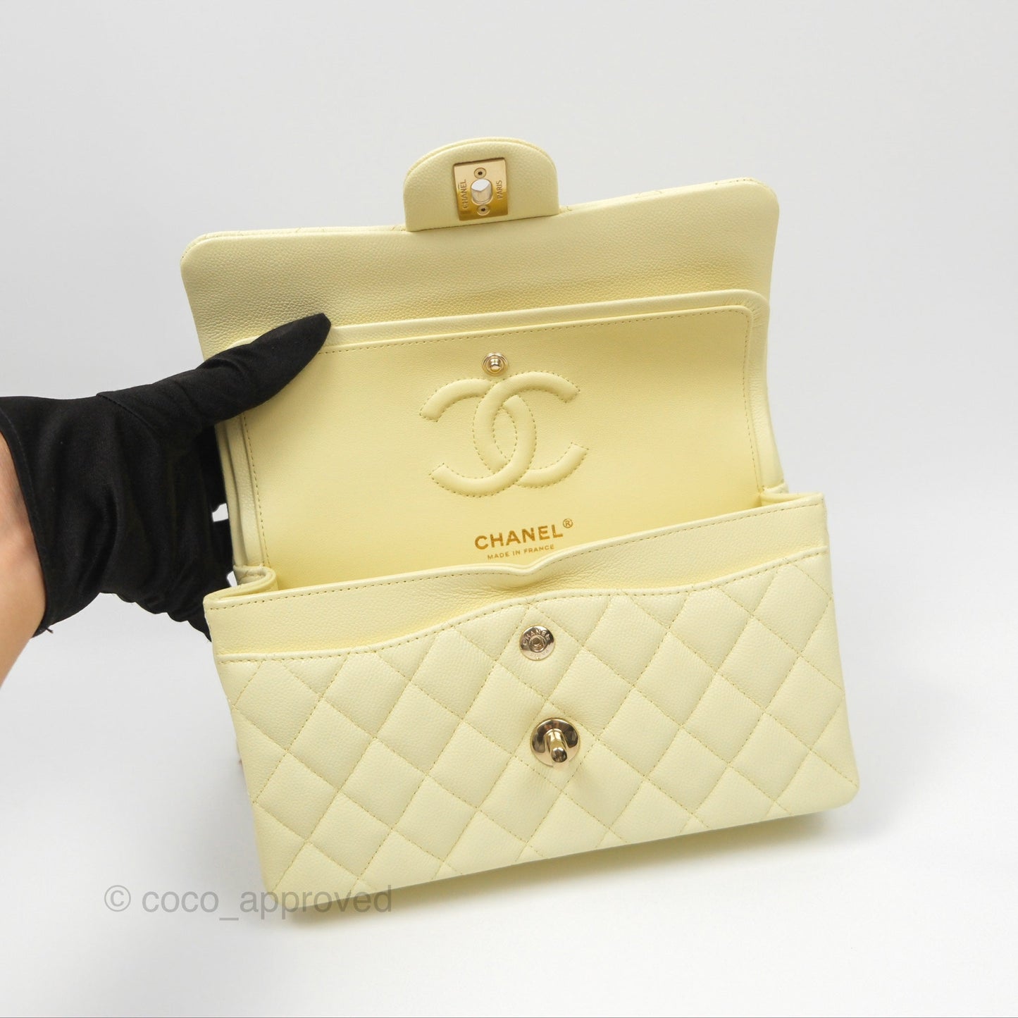 Chanel Small Classic Flap Quilted Yellow Caviar Gold Hardware