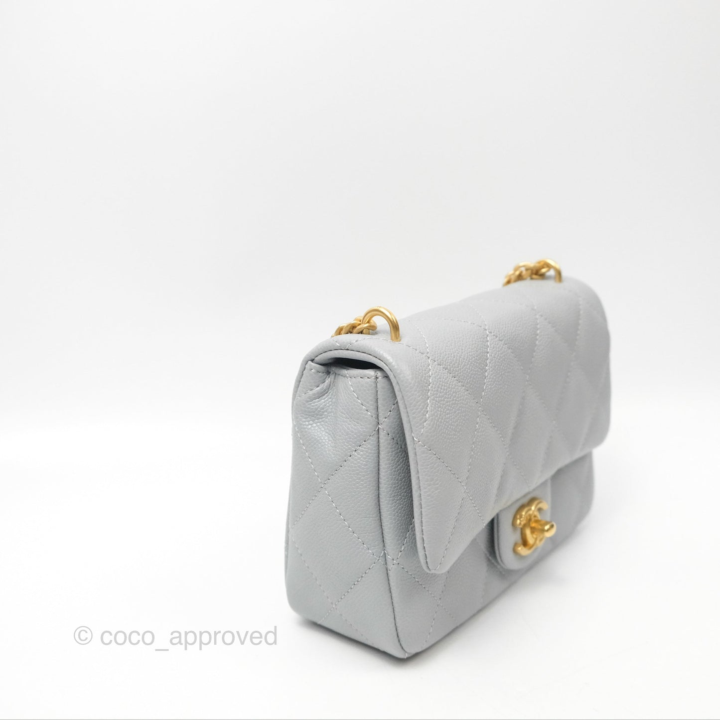 Chanel Mini Flap Bag Heart Adjustable Chain Grey Caviar Aged Gold Hardware