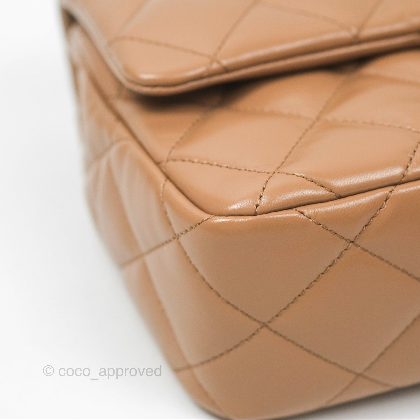 Chanel Top Handle Flap Bag Beige Shiny Lambskin Gold Hardware 23A