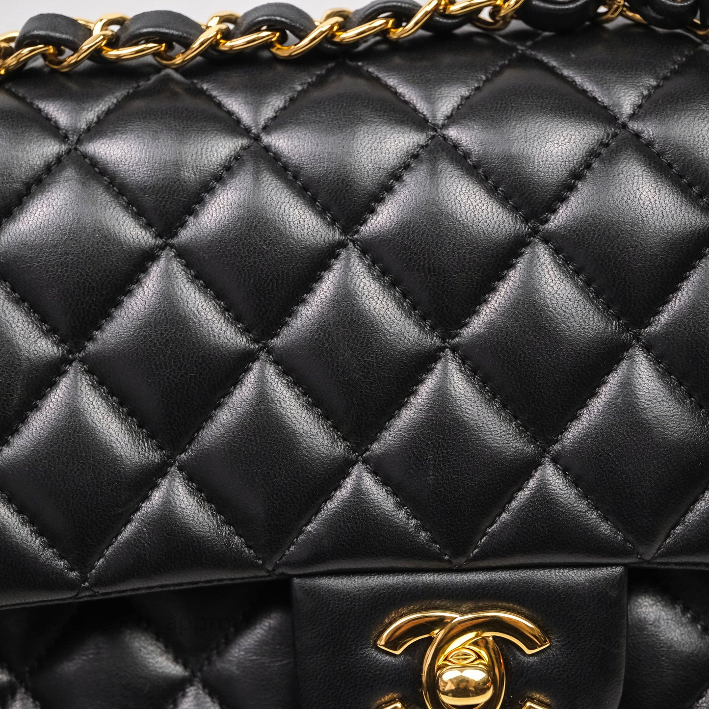 Chanel Classic M/L Medium Flap Quilted Black Lambskin Gold Hardware