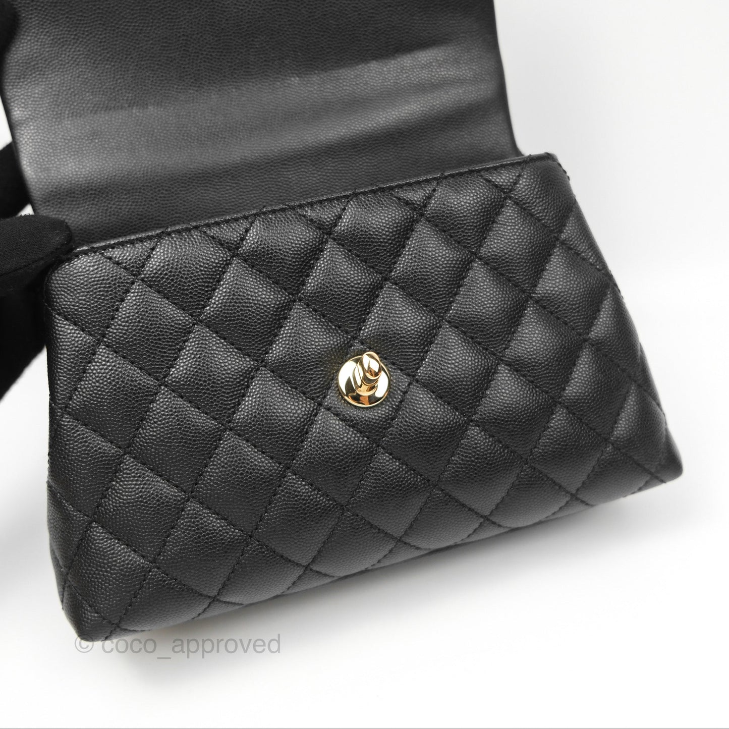 Chanel Small Quilted Coco Handle Black Caviar Gold Hardware