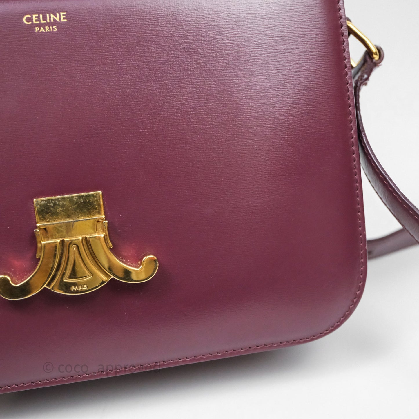 Celine Medium Triomphe Acai Burgundy Shiny Calfskin Gold Hardware