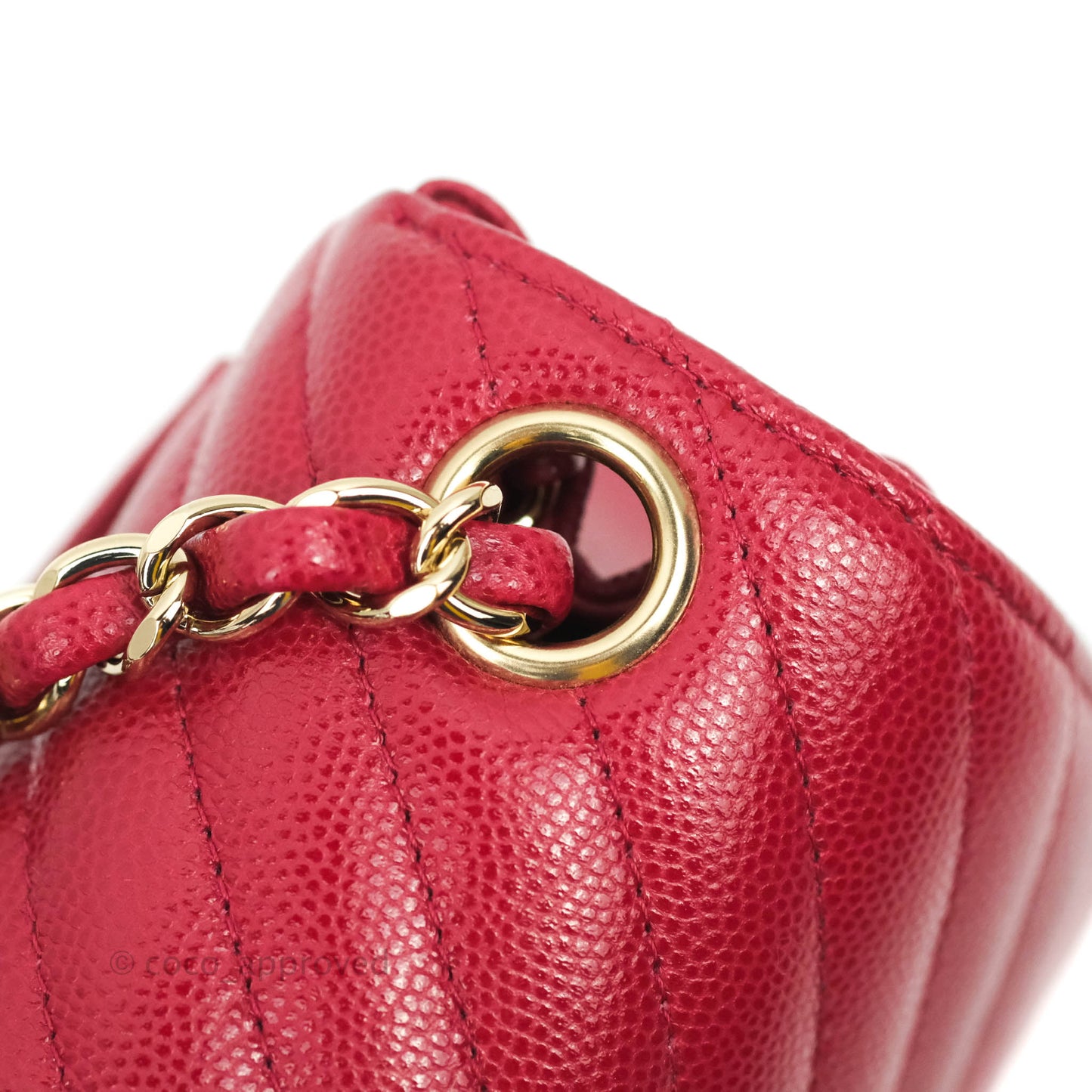 Chanel Mini Square Chevron Rosy Red Caviar Gold Hardware 18B