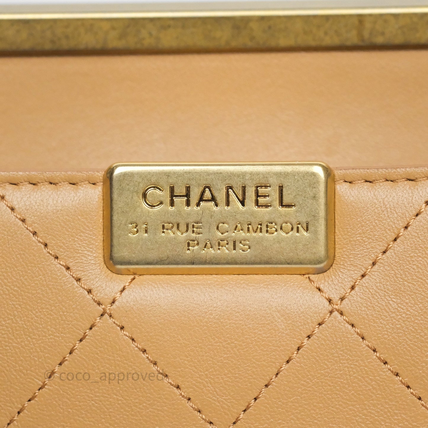 Chanel Small Coco Luxe Flap Bag Caramel Beige Calfskin Aged Gold Hardware