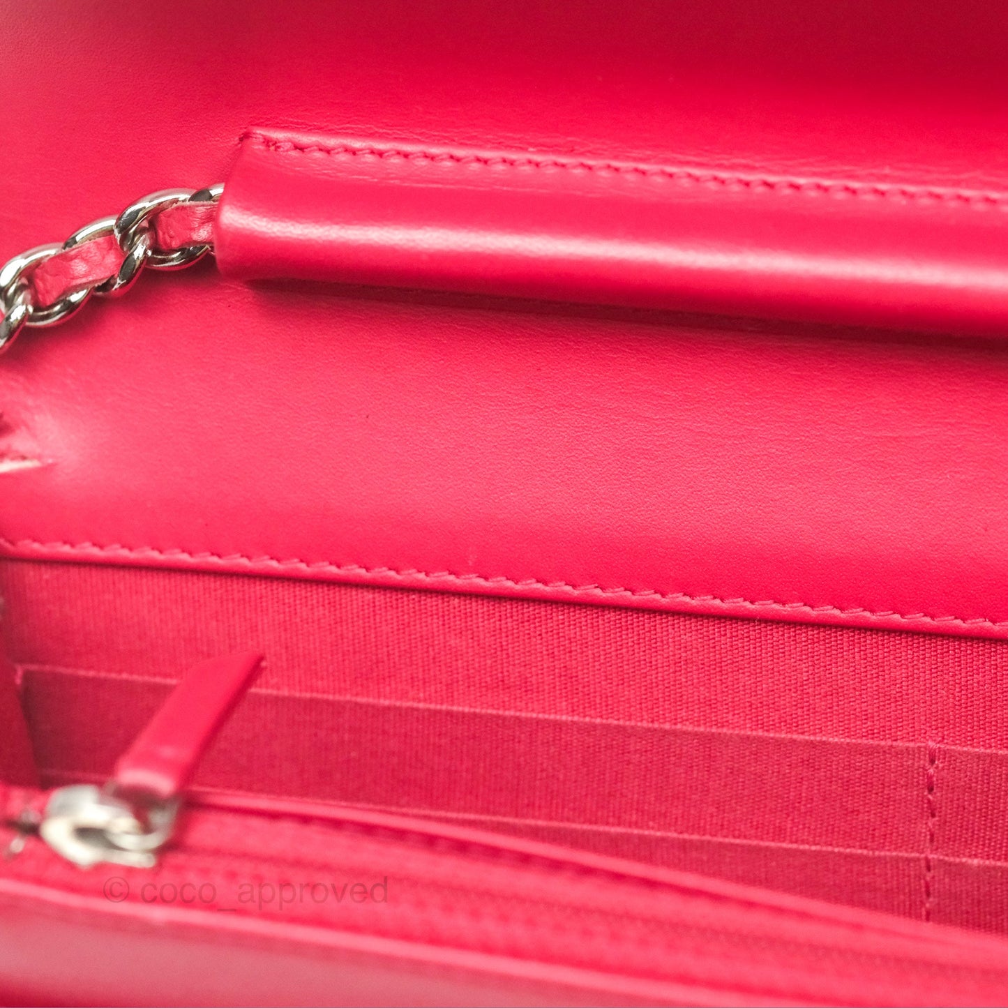 Chanel CC Wallet On Chain WOC Dark Pink Caviar Silver Hardware