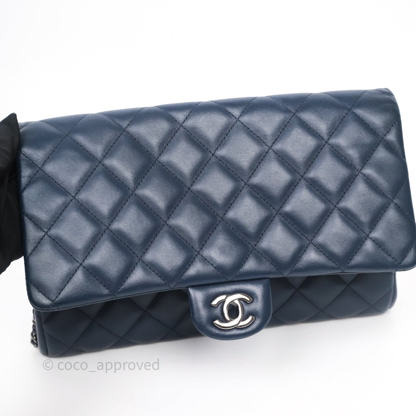 Chanel Quilted Clutch with Chain Lambskin Navy Gun Metal Hardware