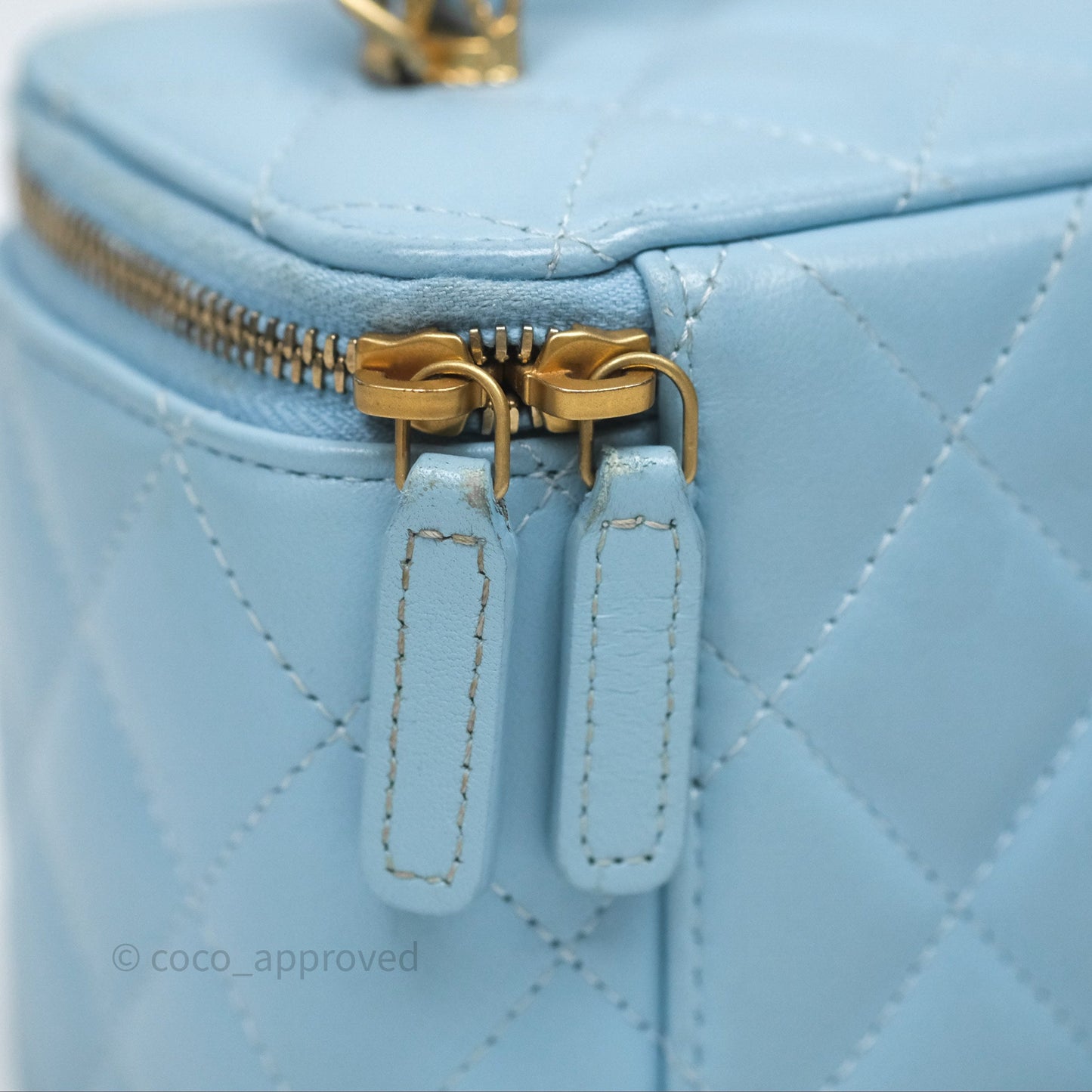 Chanel Vanity Rectangular Top Handle Blue Lambskin Gold Hardware