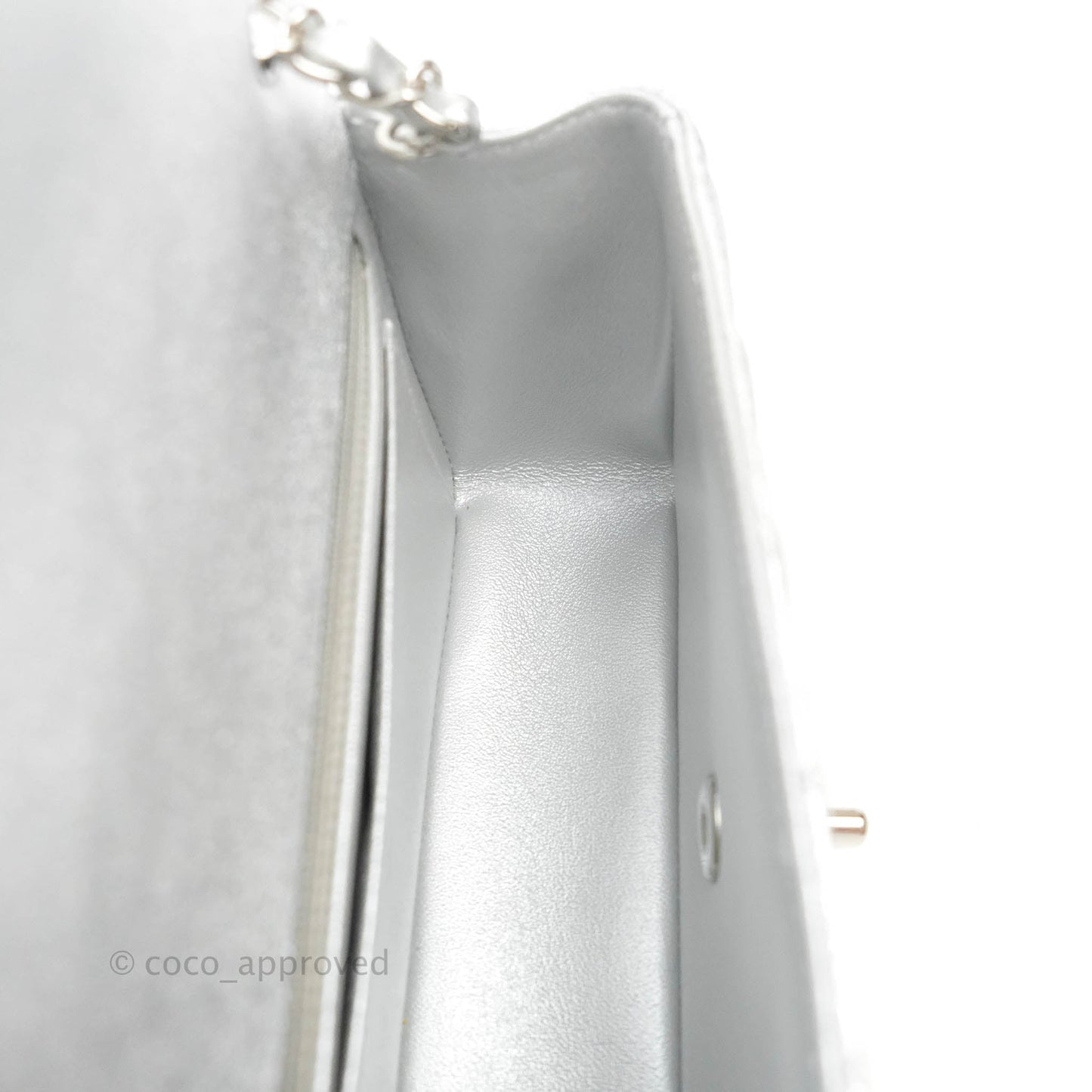 Chanel Quilted Mini Rectangular Flap Metallic Silver Lambskin Silver Hardware