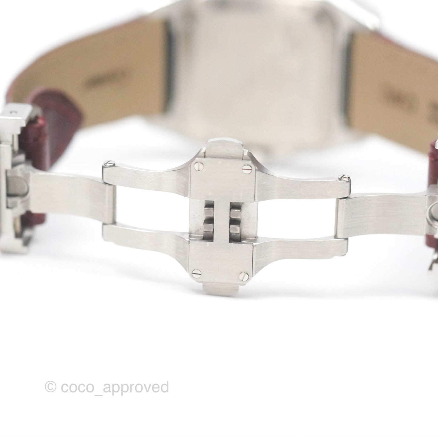 Cartier Santos-Dumont Automatic Steel Watch Burgundy Alligator-skin Strap