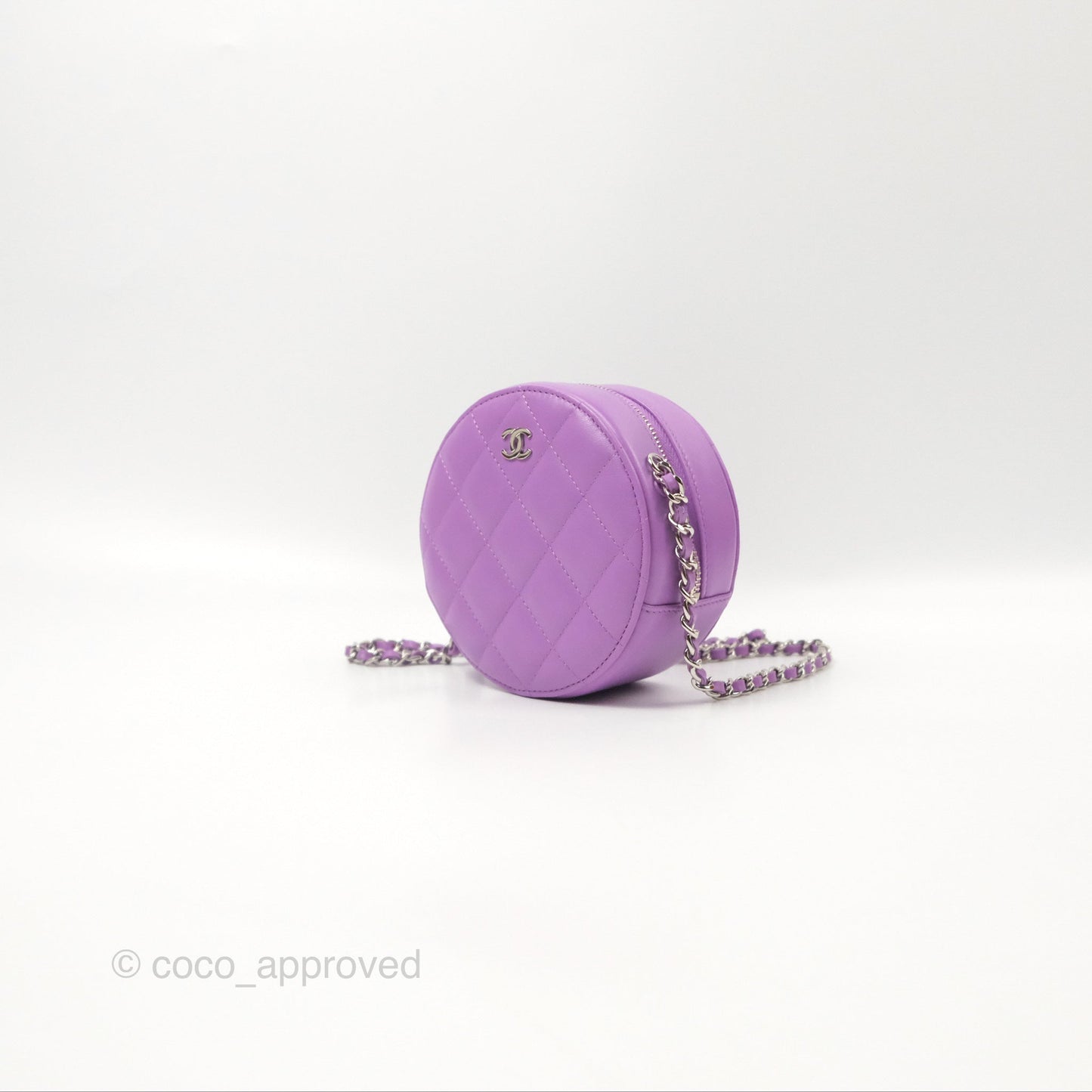 Chanel Round Circle Bag Purple Lambskin Silver Hardware