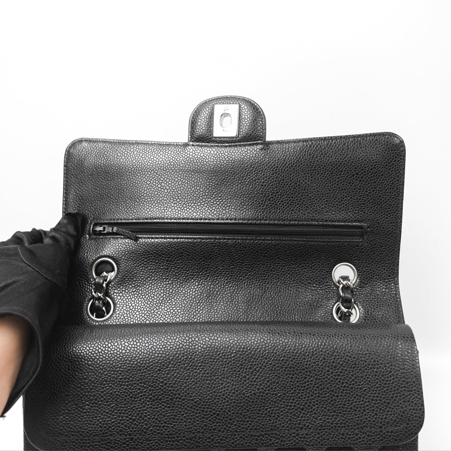 Chanel Classic M/L Medium Flap Quilted Black Caviar Silver Hardware