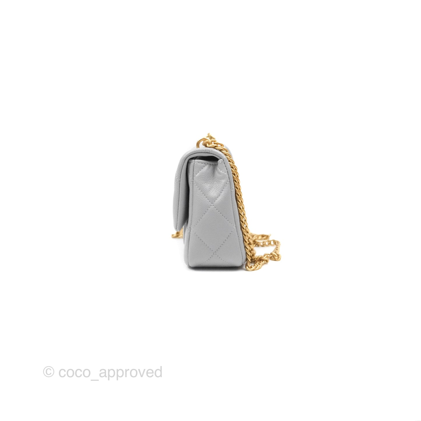 Chanel Mini Flap Bag Heart Adjustable Chain Grey Caviar Aged Gold Hardware