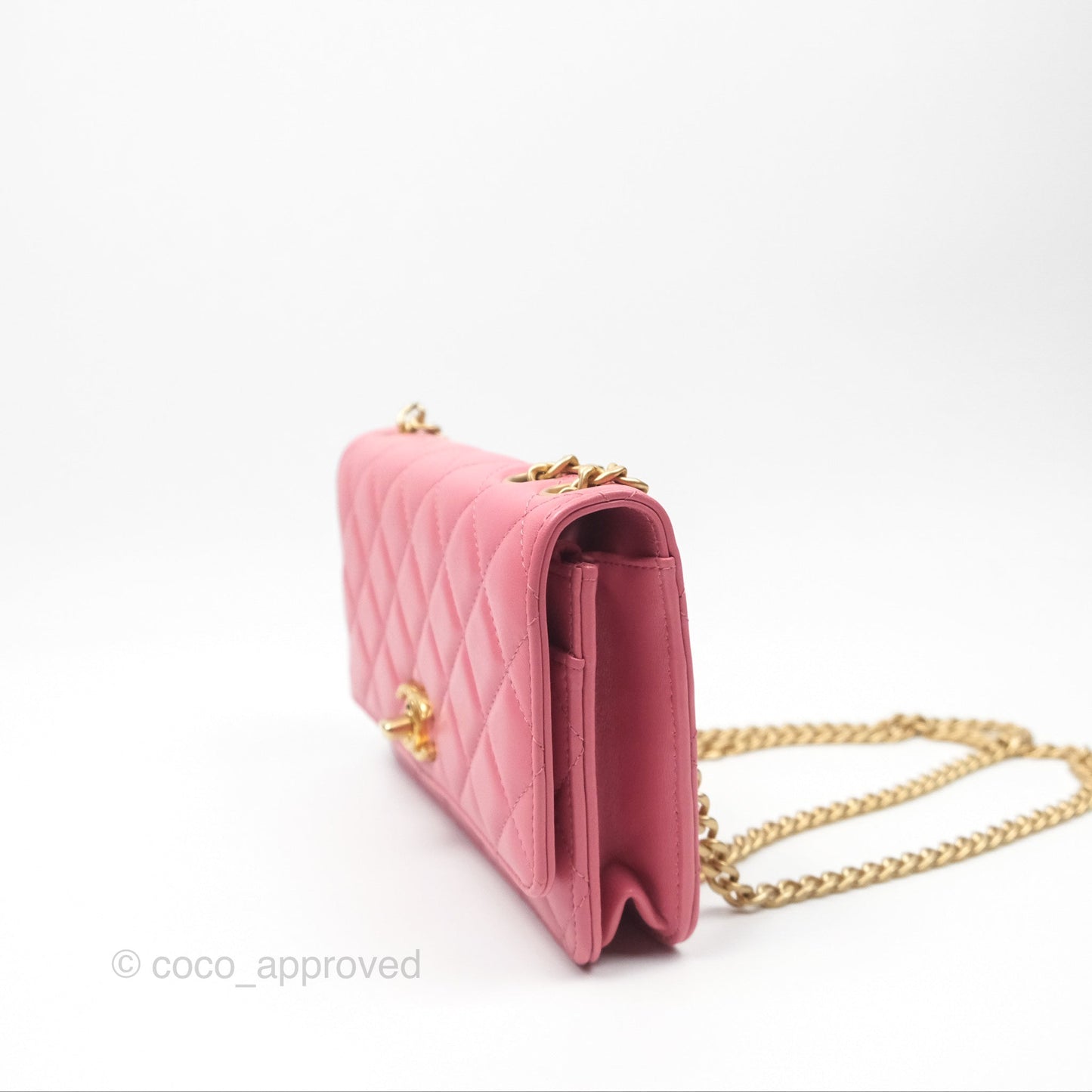 Chanel All Slide Wallet on Chain WOC Adjustable Chain Quilted Pink Lambskin