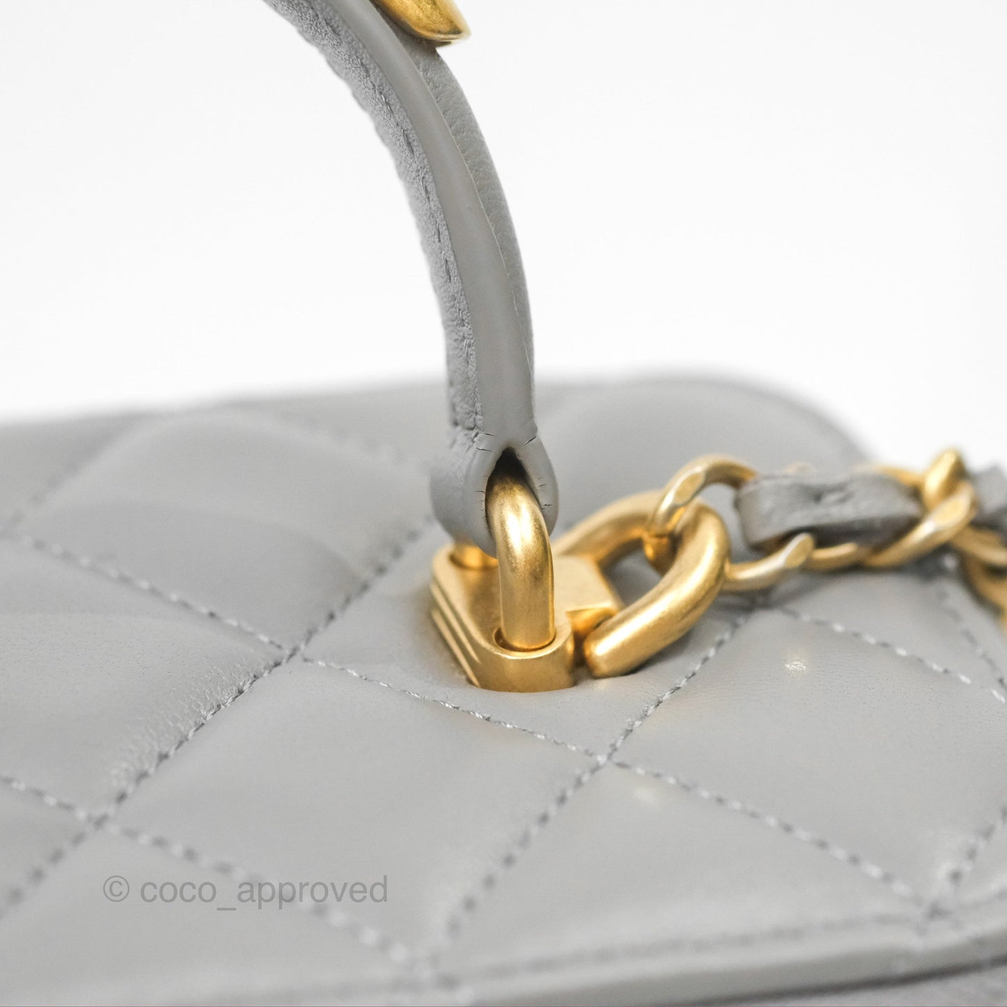 Chanel Vanity Rectangular Metal Top Handle Grey Lambskin Aged Gold Hardware