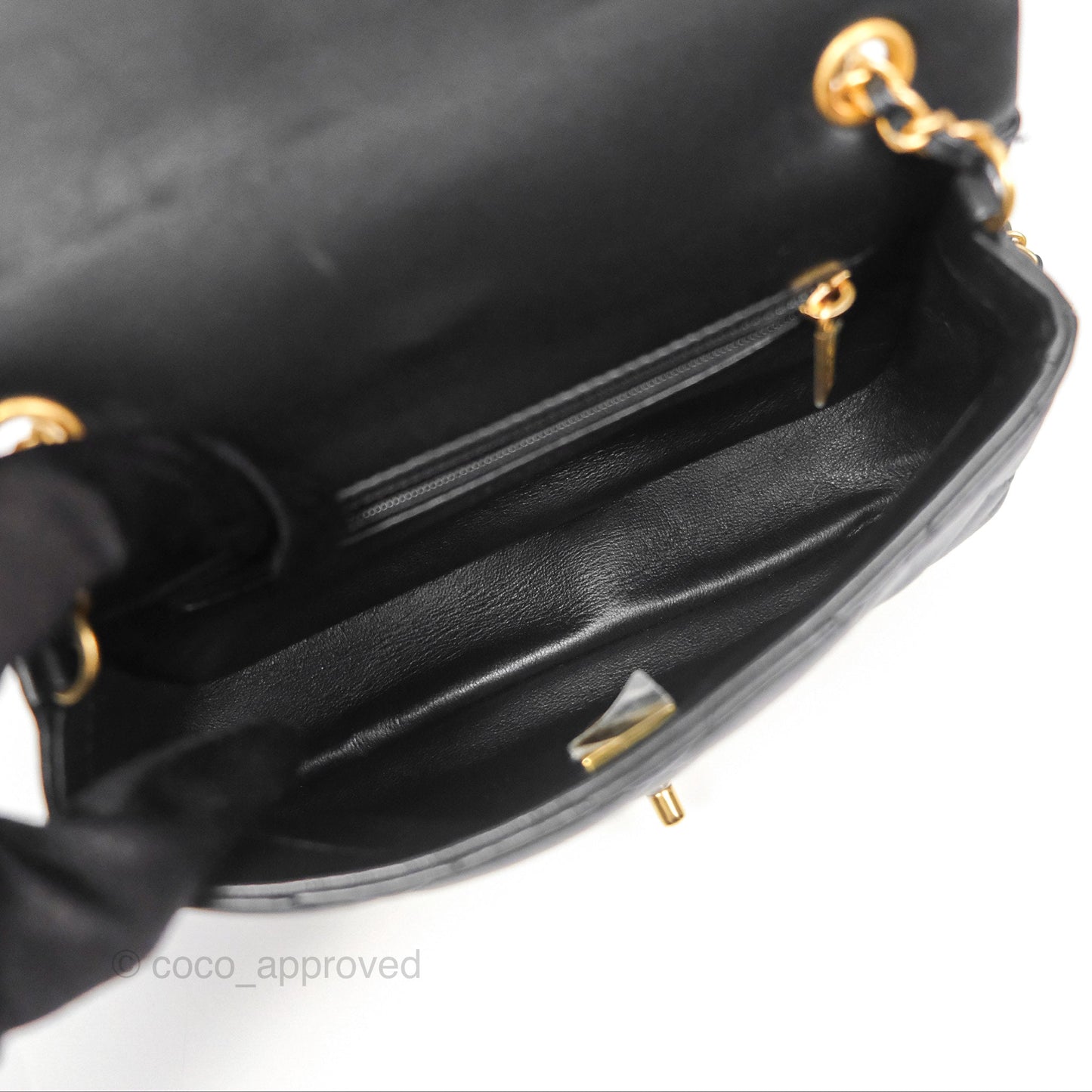 Chanel Mini Flap Bag With Heart CC Charm Black Lambskin Aged Gold Hardware