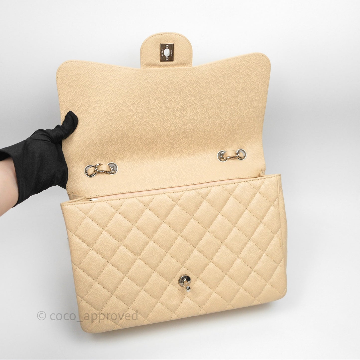 Chanel Jumbo Single Flap Beige Caviar Silver Hardware