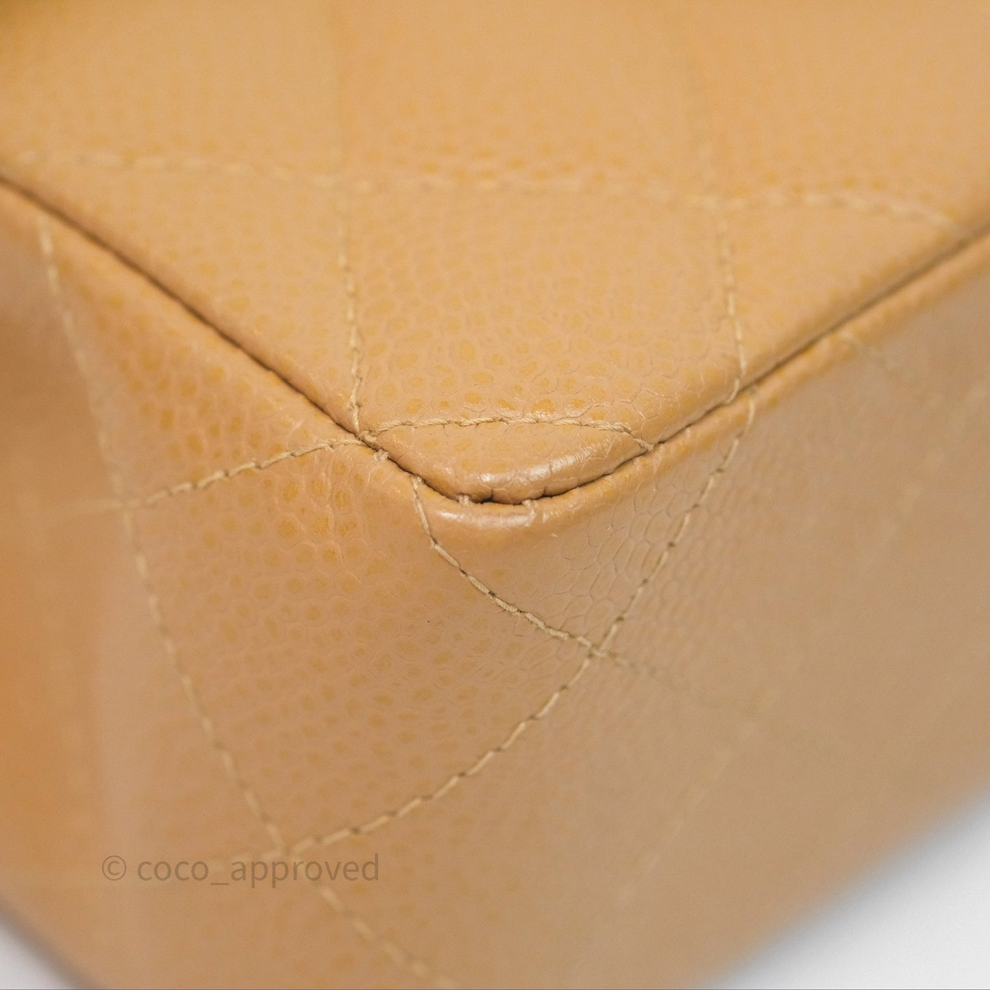 Chanel Vintage Mini Square Quilted Beige Caviar 24K Gold Hardware