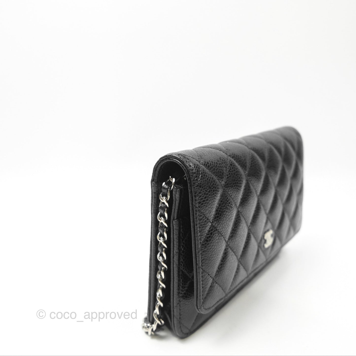 Chanel Quilted Classic Wallet On Chain WOC Black Caviar Silver Hardware