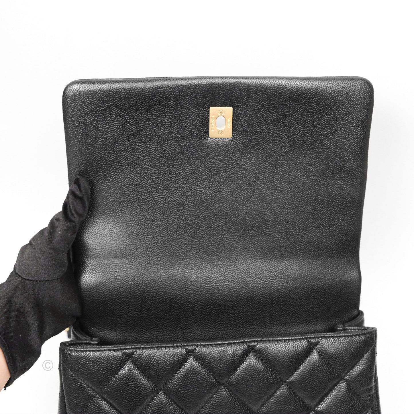 Chanel Chain Around Flap Bag Black Caviar Aged Gold Hardware 22B