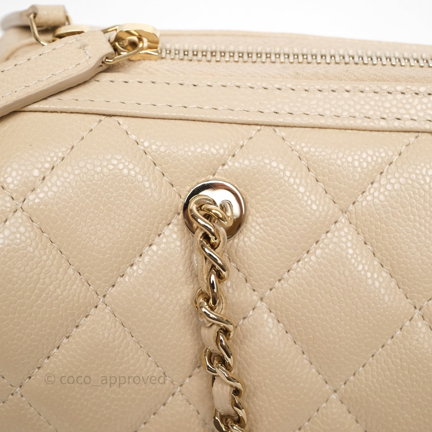 Chanel Mini Quilted Bowling Bag Beige Caviar Gold Hardware 25P