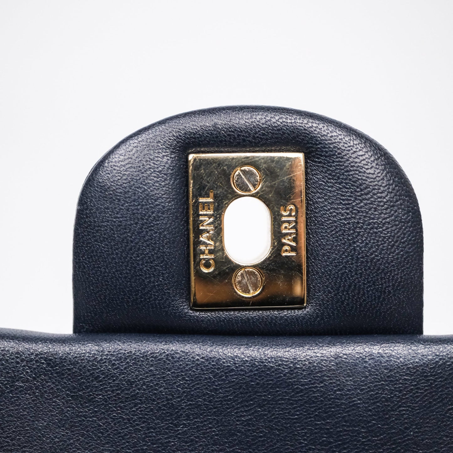 Chanel Mini Square Flap Quilted Navy Lambskin Gold Hardware