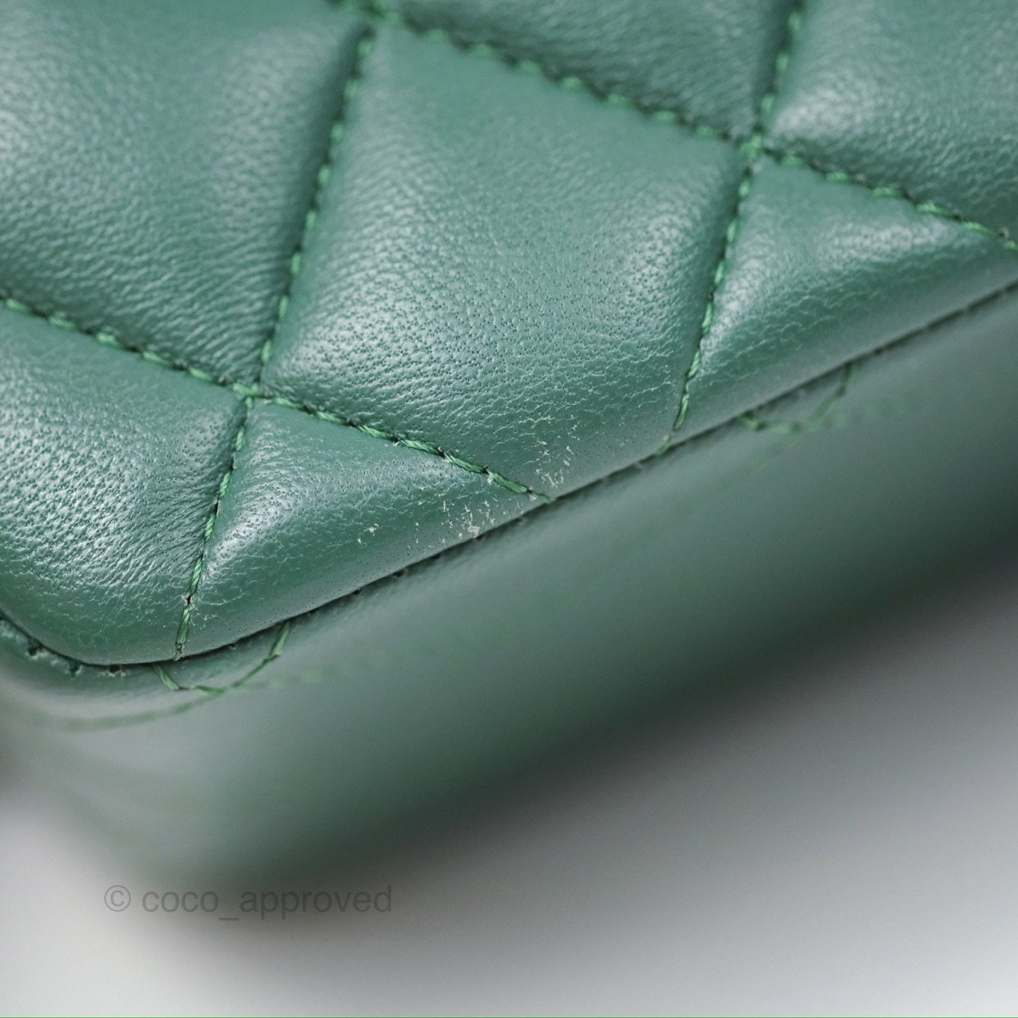 Chanel Mini Square Quilted Green Lambskin Silver Hardware