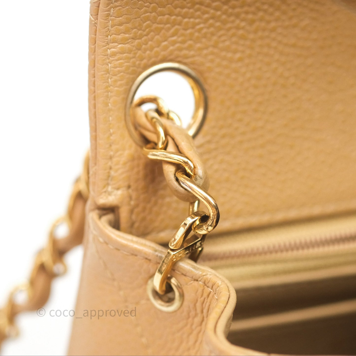 Chanel Vintage Mini Square Quilted Beige Caviar 24K Gold Hardware