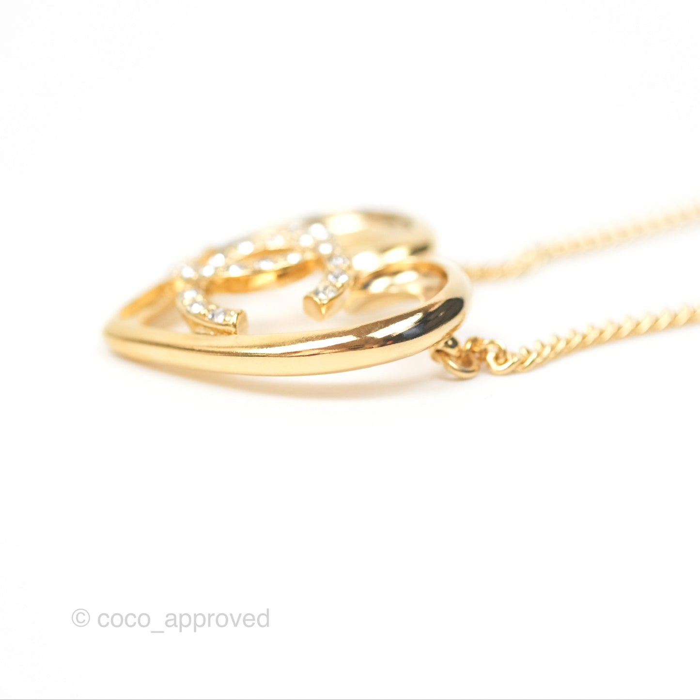 Chanel Heart CC Crystal Necklace Gold Tone 23C