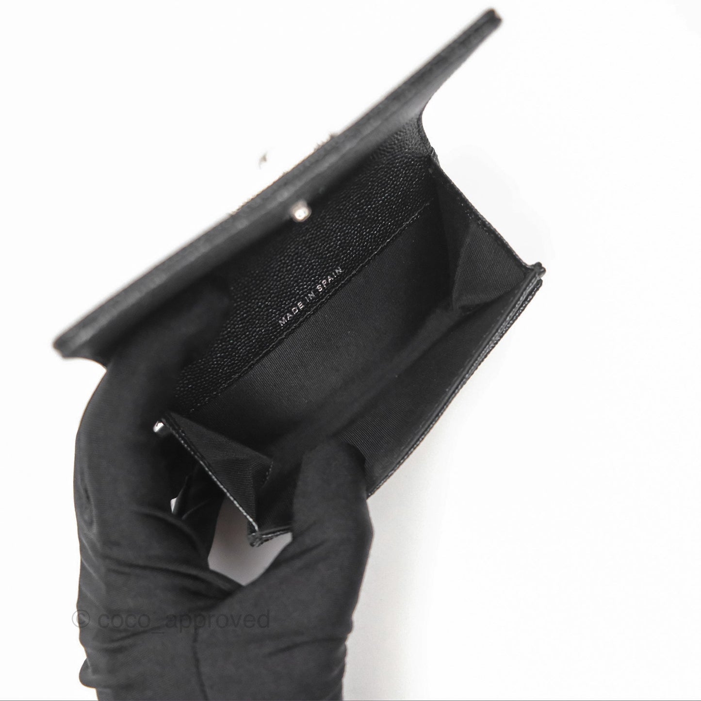 Chanel Chevron Mademoiselle Card Holder Iridescent Black Caviar Silver Hardware