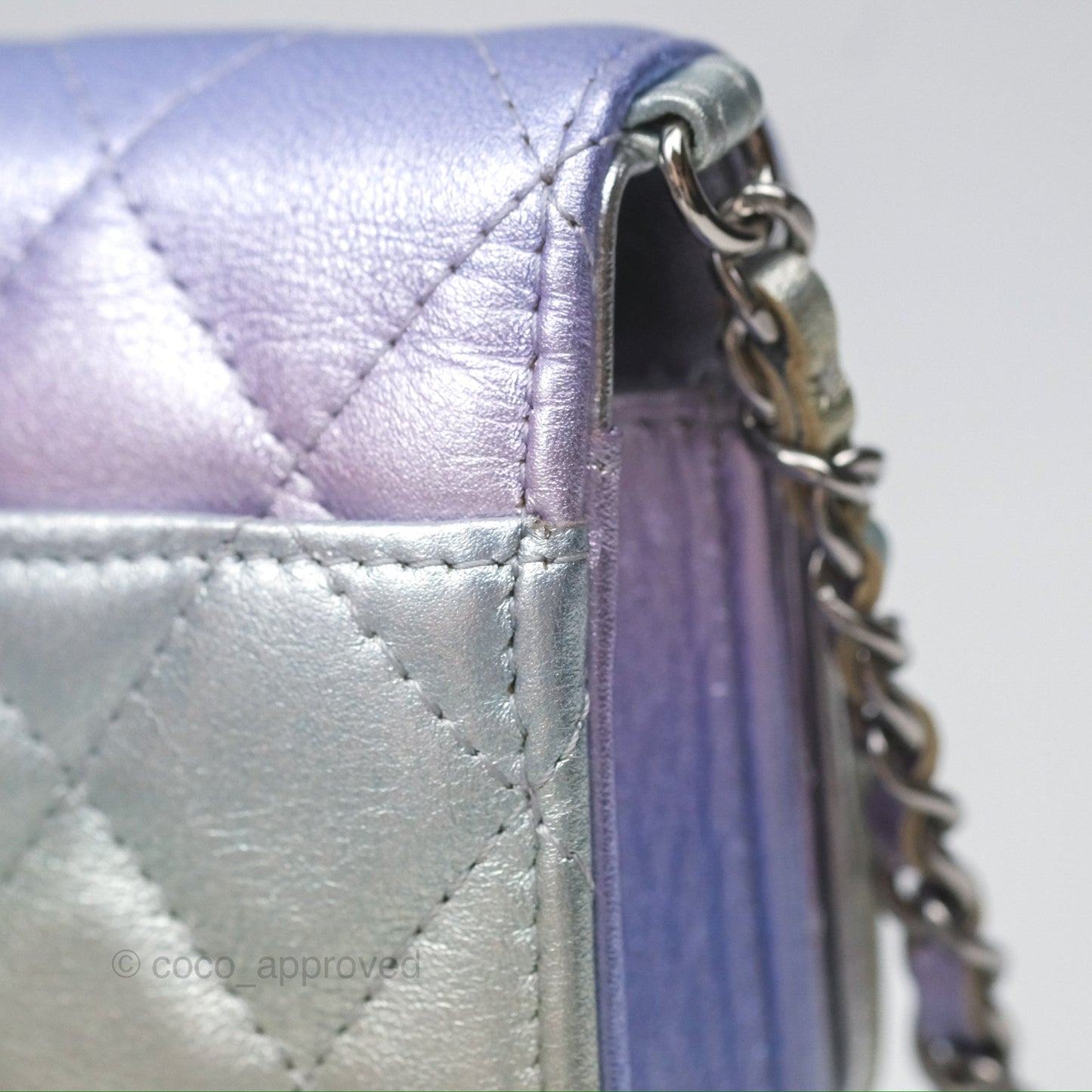 Chanel Classic Quilted Phone Holder Iridescent Rainbow Calfskin