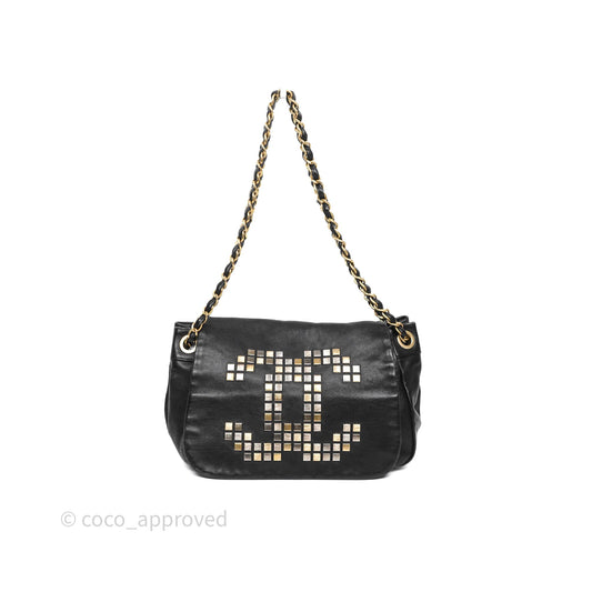 Chanel Mosaic Studs Accordion Flap Bag Black Calfskin Aged Gold Hardware