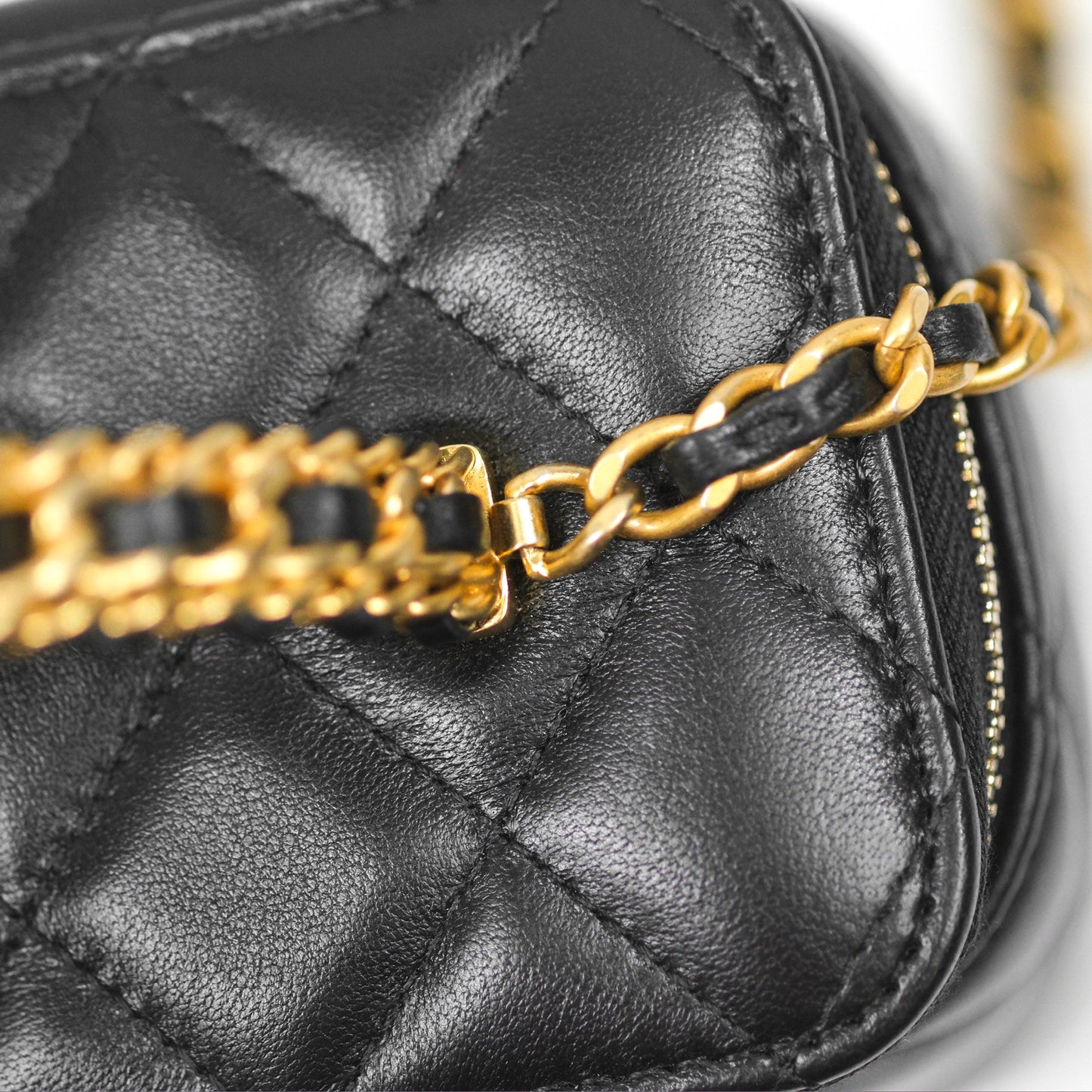 Chanel Vanity Rectangular Top Handle Black Lambskin Aged Gold Hardware