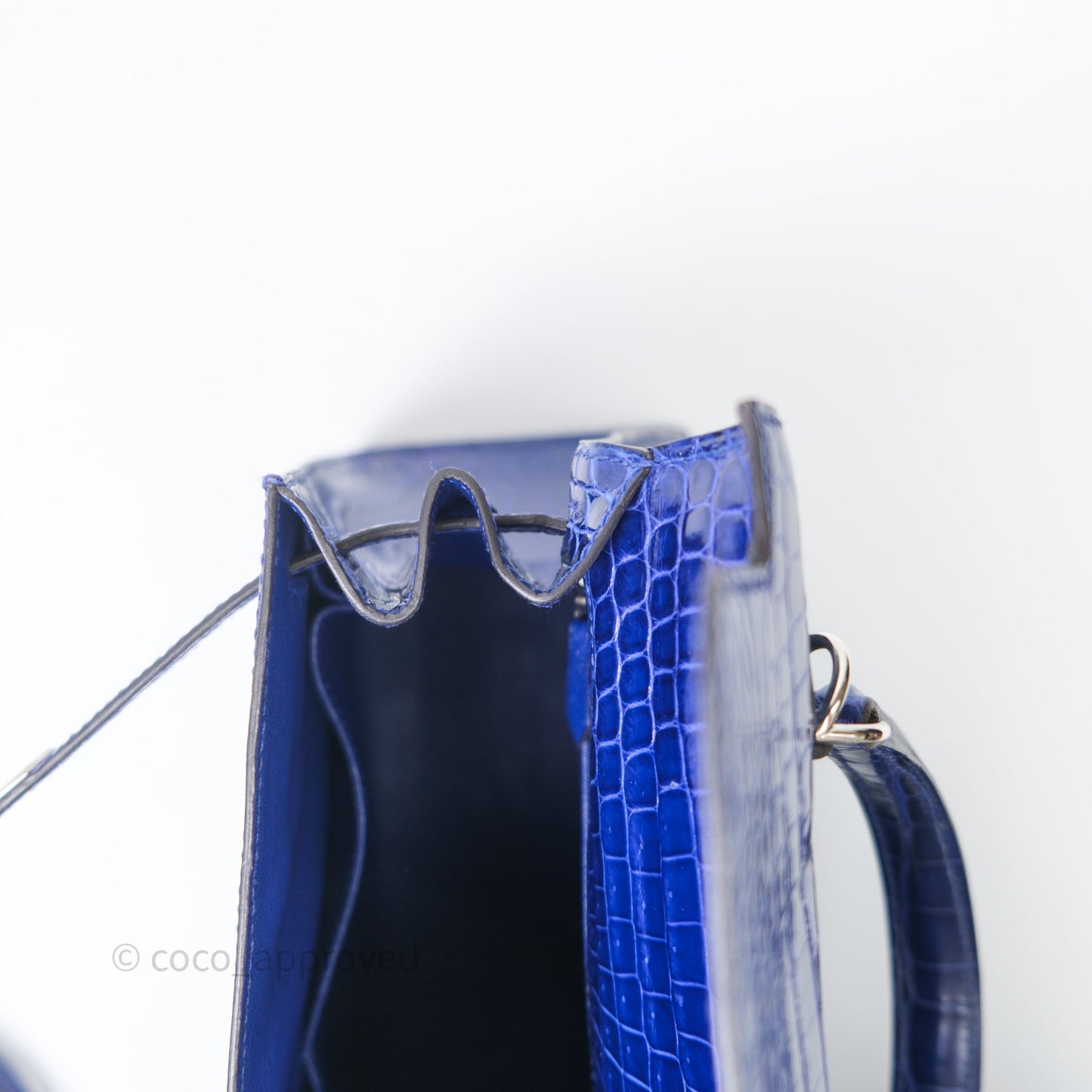 Hermès Kelly 28 Blue Croc Palladium Hardware