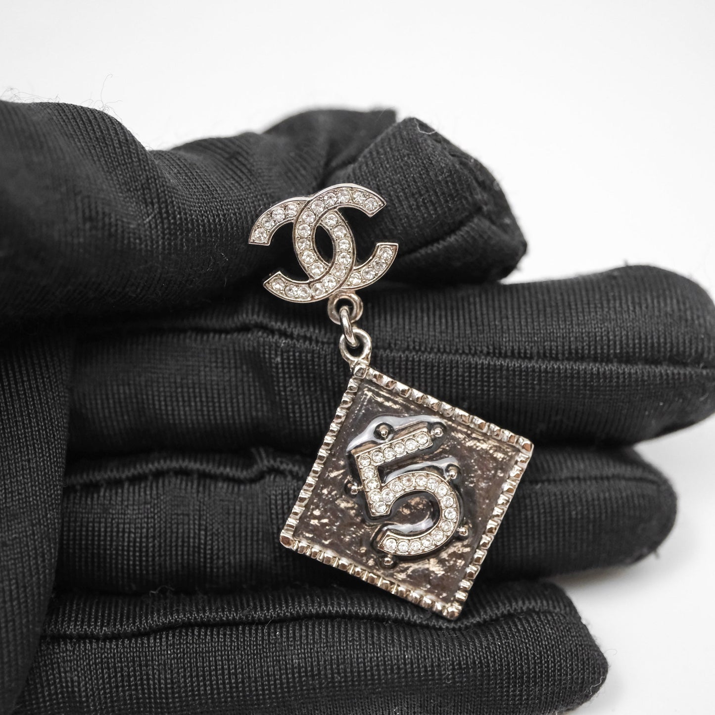 Chanel CC No 5 Star Crystal Earrings Silver Tone 22C