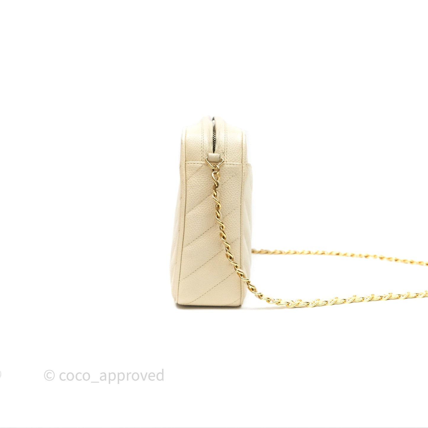 Chanel Vintage Chevron Camera Bag Light Beige Caviar Gold Hardware
