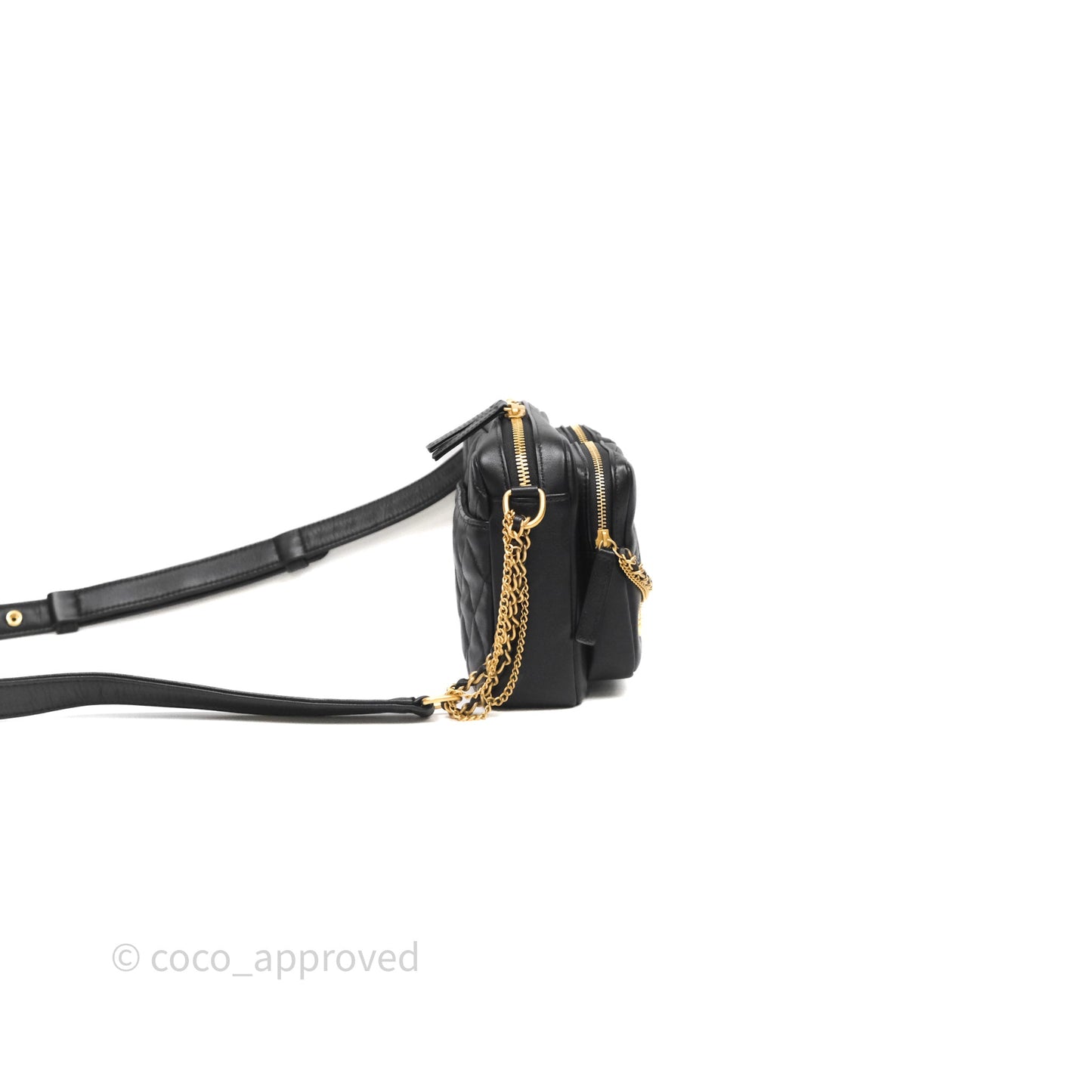 Chanel Small Camera Case Quilted Black Calfskin Aged Gold Hardware 22C