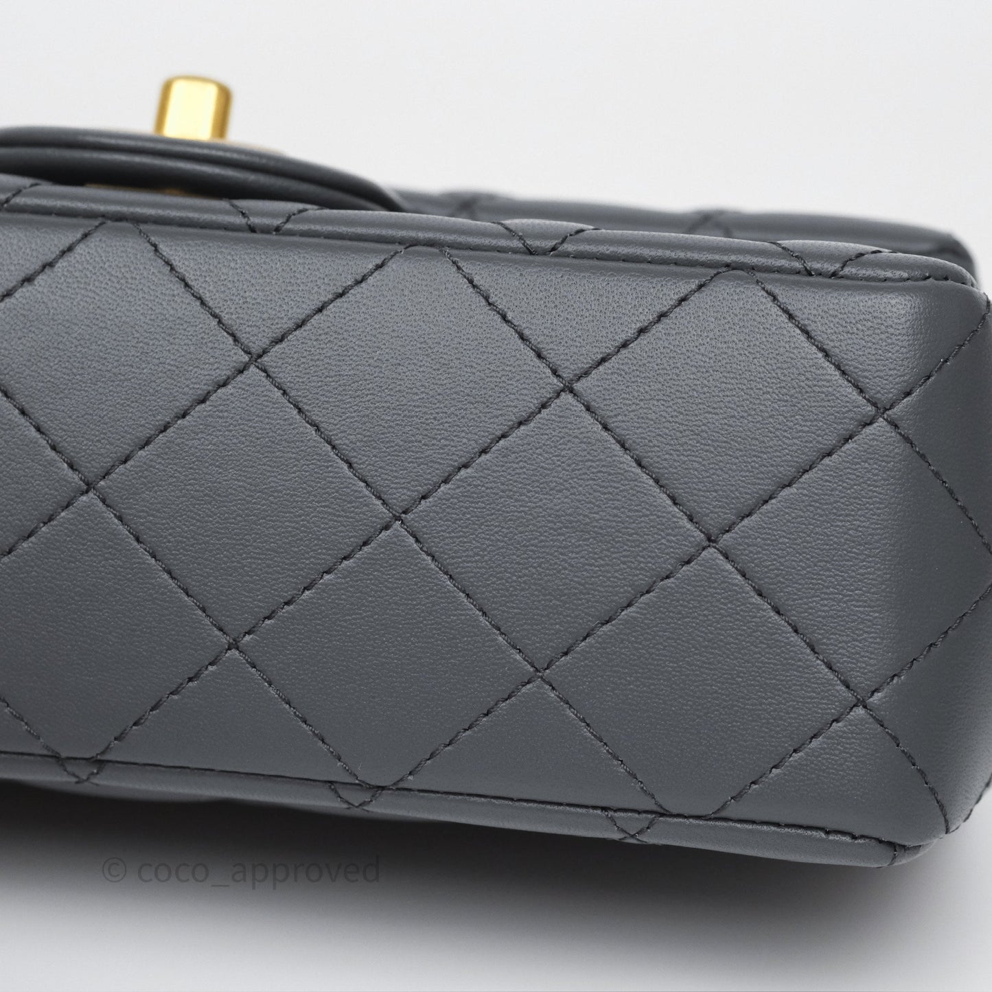 Chanel Pearl Crush Mini Rectangular Quilted Dark Grey Lambskin Aged Gold Hardware