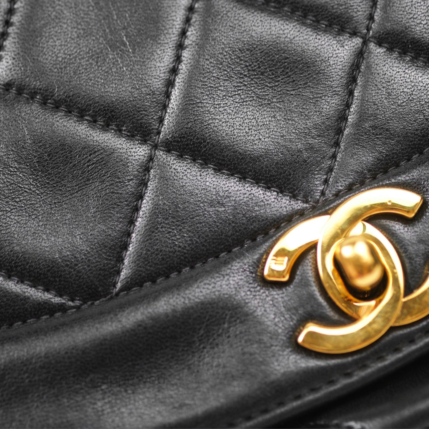 Chanel Vintage Medium Classic Diana Flap Bag Black Lambskin 24K Gold Hardware