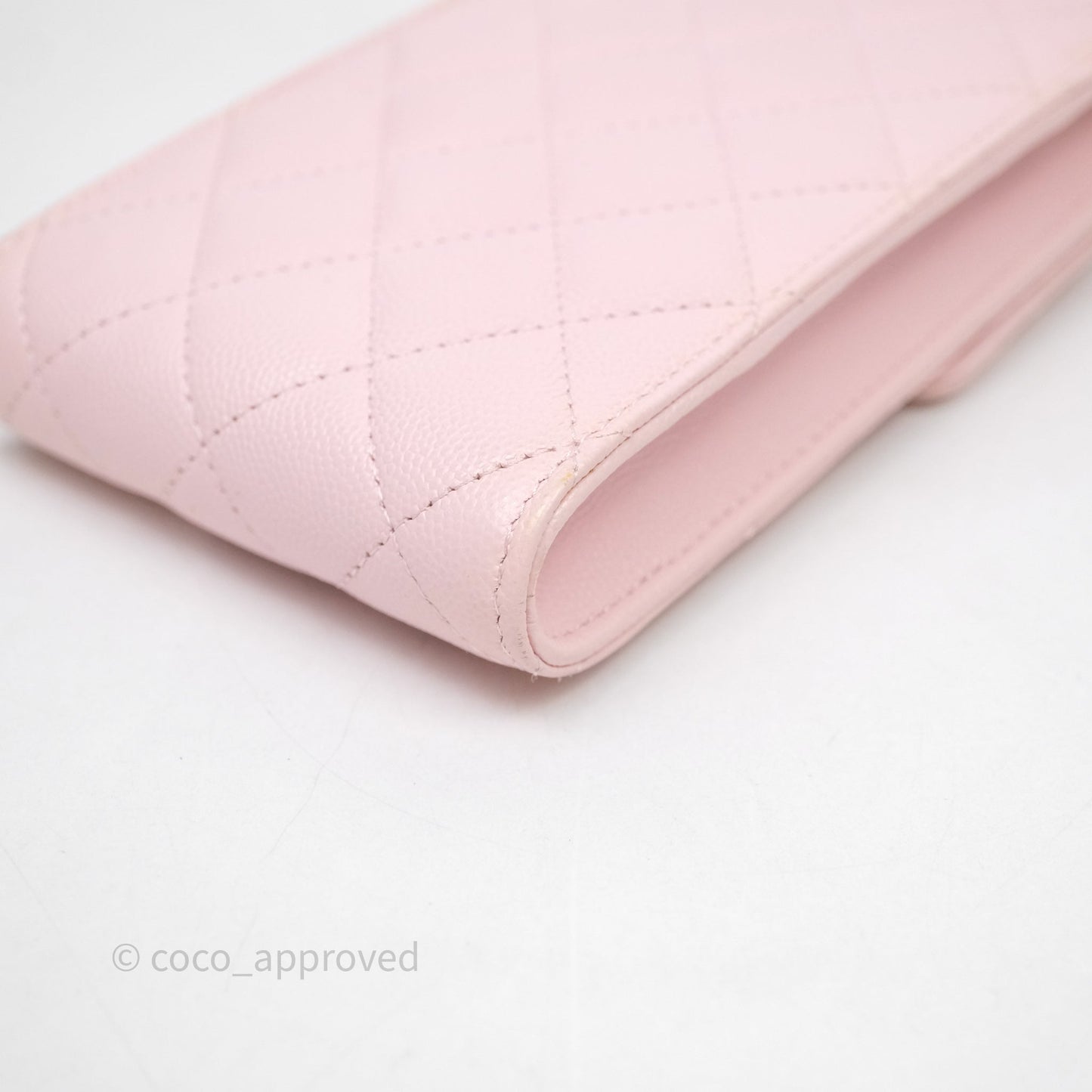 Chanel Quilted Crystal CC Pink Caviar Airpods Phone Case With Chain Light Gold Hardware