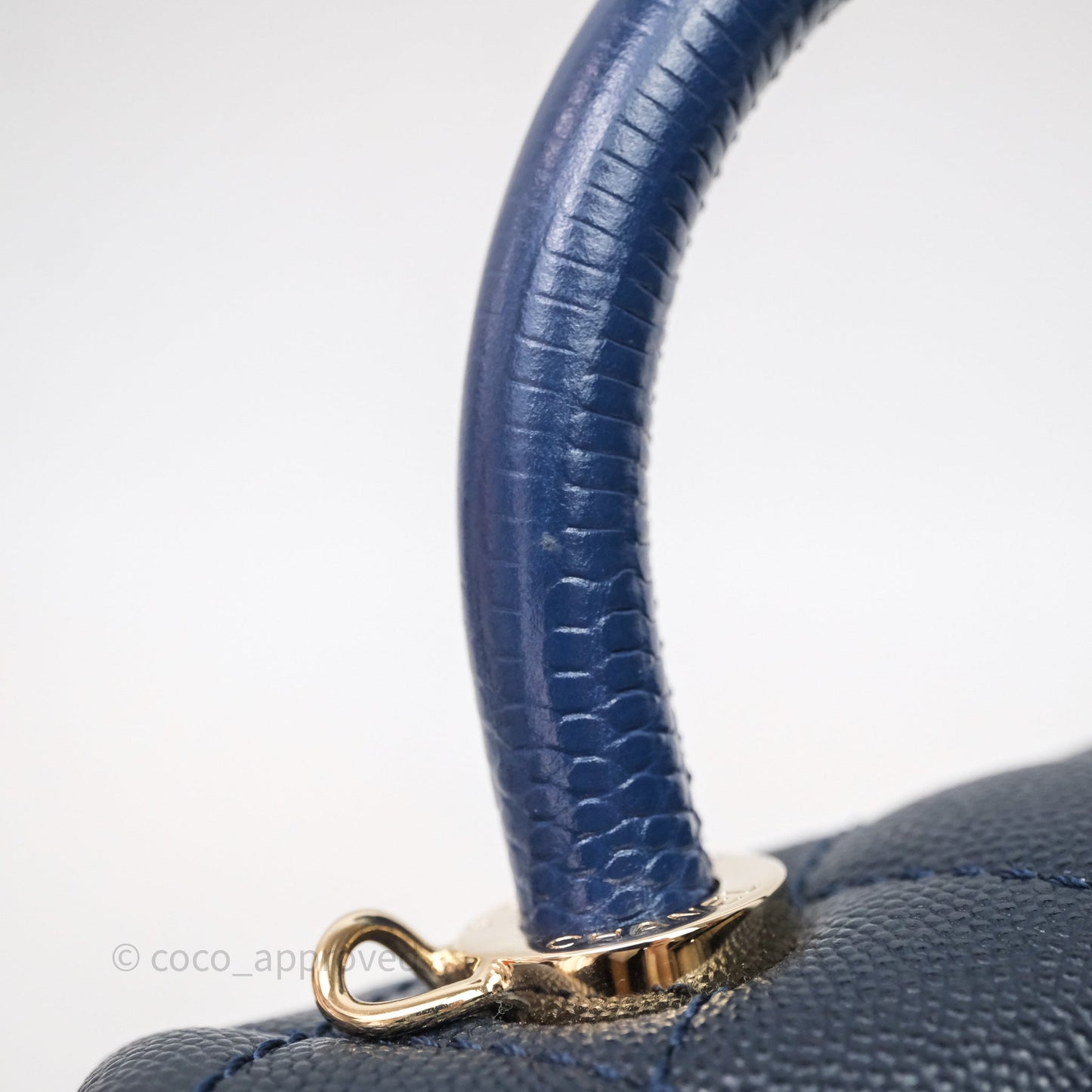 Chanel Mini Coco Handle Quilted Navy Caviar Gold Hardware Lizard Embossed Handle