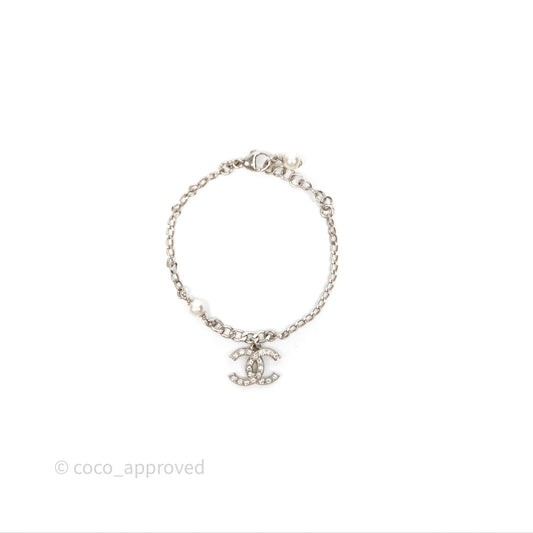 Chanel Crystal CC Pearl Bracelet Silver Tone 21A