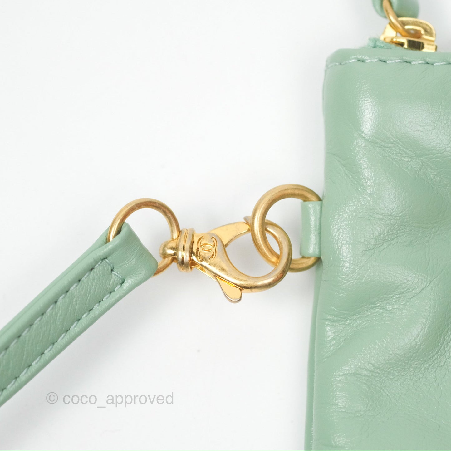 Chanel 22 Small Mint Green Shiny Aged Calfskin Aged Gold Hardware
