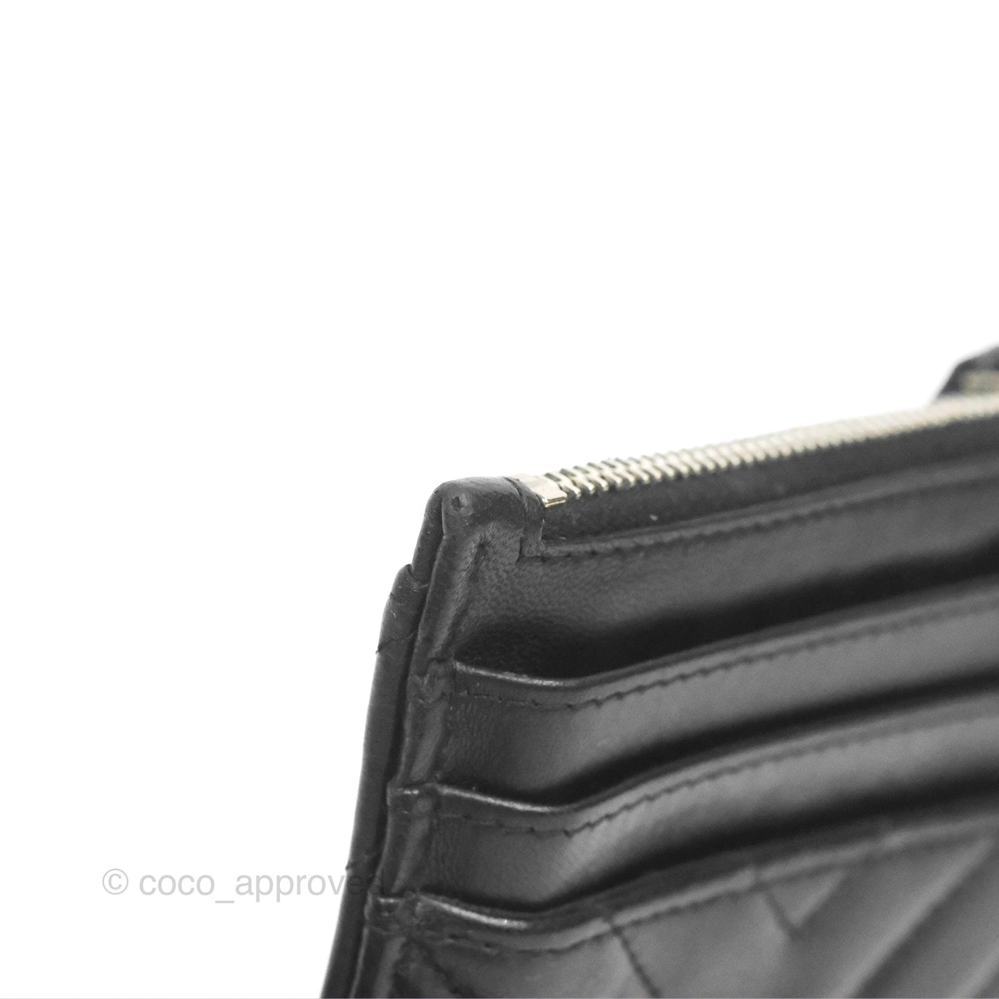 Chanel Chevron CC Zipped Card Holder Black Lambskin Silver Hardware