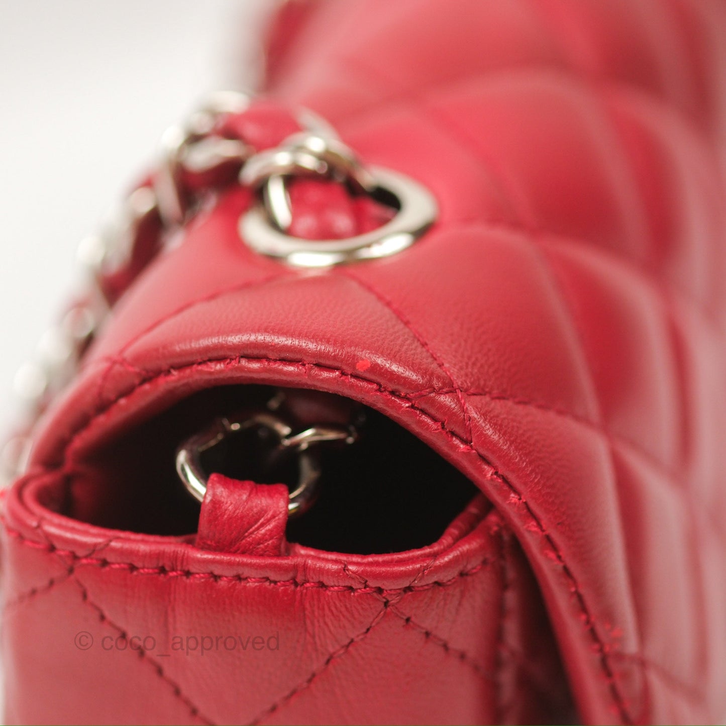 Chanel Quilted Mini Rectangular Flap Red Lambskin Silver Hardware