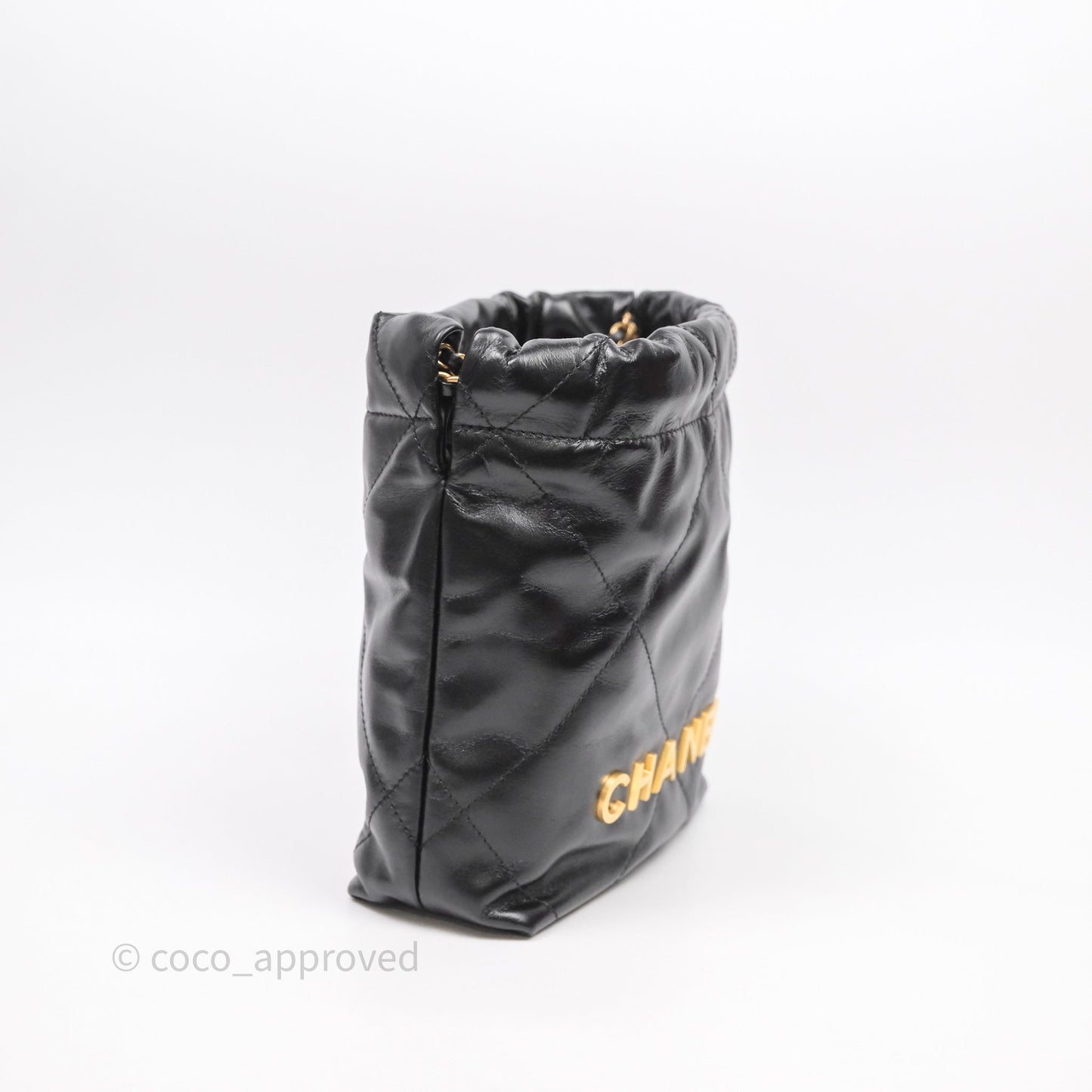 Chanel 22 Mini Bag Black Crumpled Calfskin Aged Gold Hardware