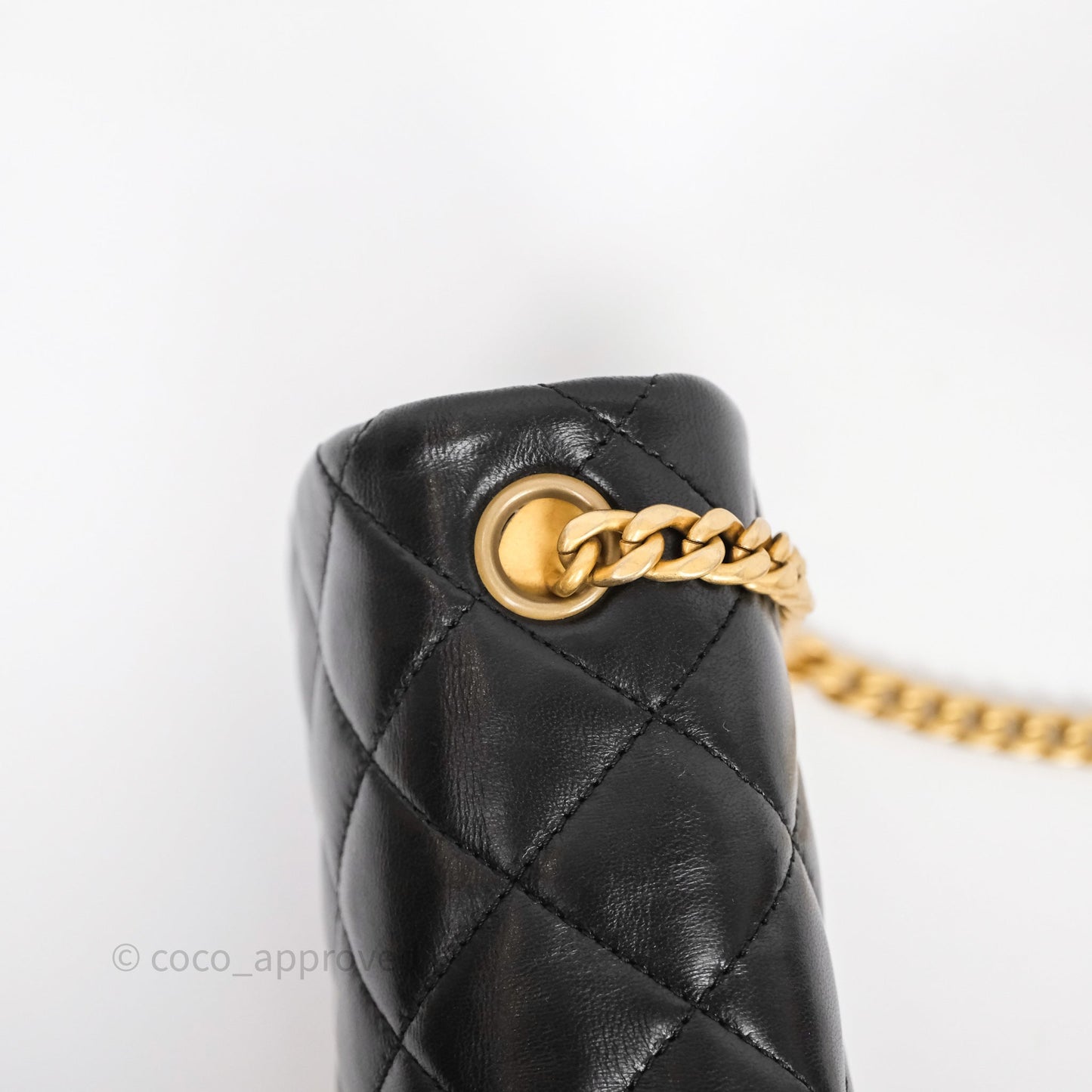 Chanel Small All Slide Adjustable Chain Flap Bag Black Lambskin Aged Gold Hardware 22K